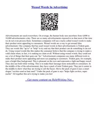 Advertisement Essay Example