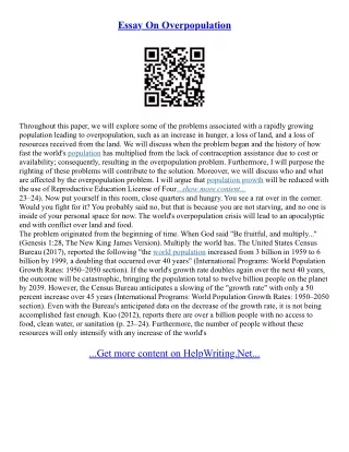 Essay Overpopulation
