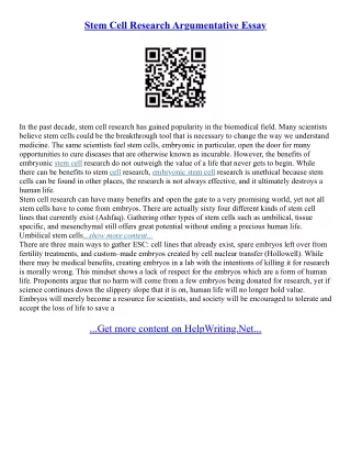Argumentative Essay Stem Cell Research