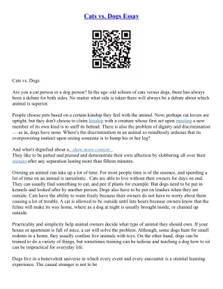 Cats And Dogs Compare And Contrast Essay