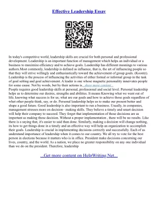 An Essay On Leadership