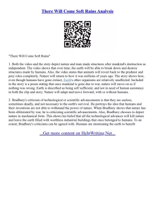 There Will Come Soft Rains Essay