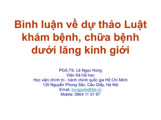 Bình luận về dự thảo Luật khám bệnh, chữa bệnh dưới lăng kính giới