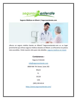 Seguros Médicos en Miami | Segurosenterate.com