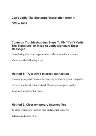 Can’t Verify The Signature”Installation error in Office 2019