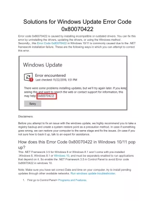 Solutions for Windows Update Error Code 0x80070422