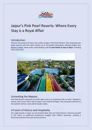 Jaipur's Pink Pearl Resorts: Where Every Stay is a Royal Affair