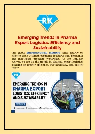 Emerging Trends in Pharma Export Logistics: Efficiency and Sustainability