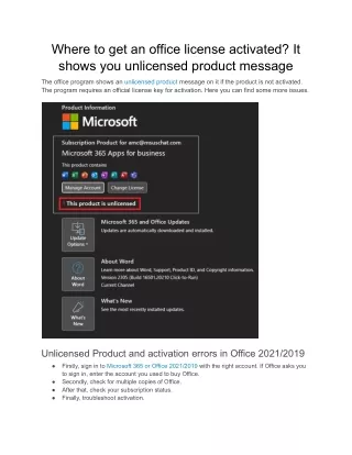 Where to get an office license activated_ It shows you unlicensed product message