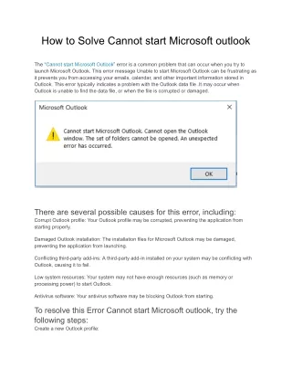 How to Solve Cannot start Microsoft outlook