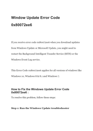 Window Update Error Code 0x80072ee6