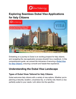 Exploring Seamless Dubai Visa Applications for Italy Citizens