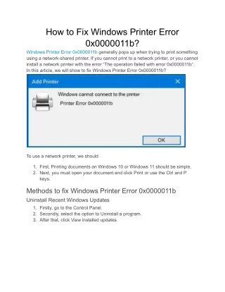 How to Fix Windows Printer Error 0x0000011b?