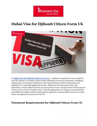 Dubai Visa for Djibouti Citizen Form Uk