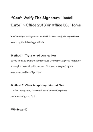 Can’t Verify The Signature Install Error In Office 2013 or Office 365 Home