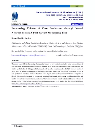 Forecasting Volume of Corn Production through Neural Network Model: