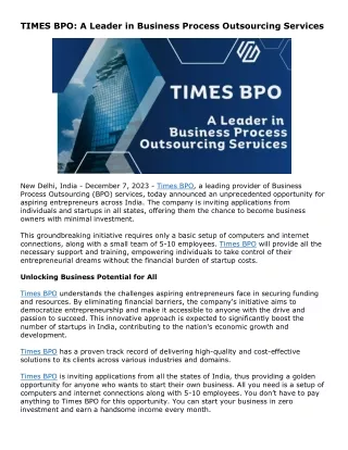 TIMES BPO: A Leader in Business Process Outsourcing Services