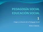 PEDAGOG A SOCIAL EDUCACI N SOCIAL
