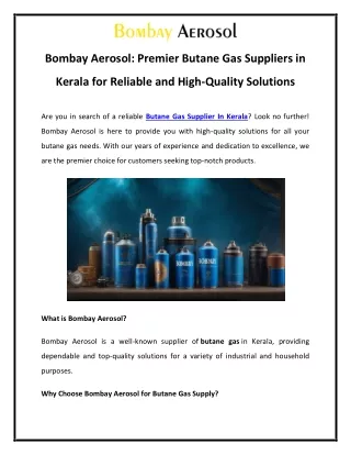 Bombay Aerosol Premier Butane Gas Suppliers in Kerala for Reliable and High-Quality Solutions