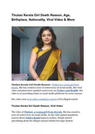 Thulasi Kerala Girl Death Reason, Age, Birthplace, Nationality, Viral Video & More