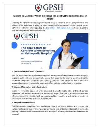 Factors to Consider When Selecting the Best Orthopedic Hospital in Jaipur