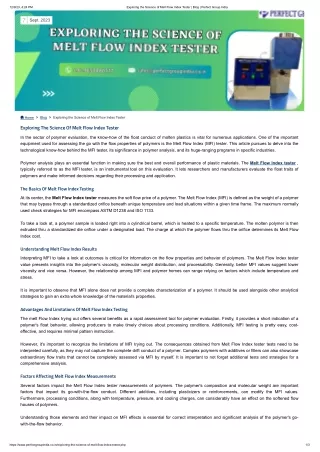 Exploring The Science Of Melt Flow Index Tester