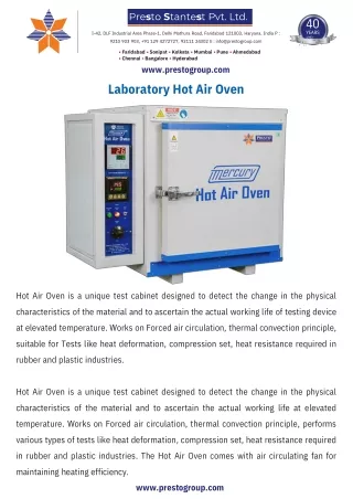 Hot Air Oven Supplier in best price - Presto Group