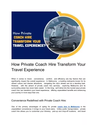 Private Coach Hire and Its Impact on Your Travel Experience