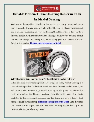 Reliable Motion Timken Bearing Dealer in Delhi by Mridul Bearing (2)