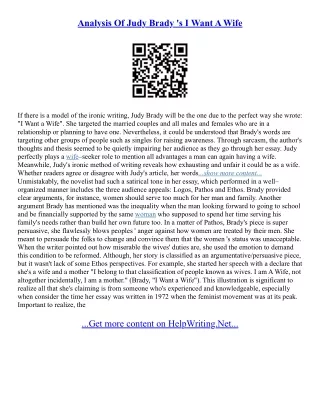 Judy Brady I Want A Wife Essay