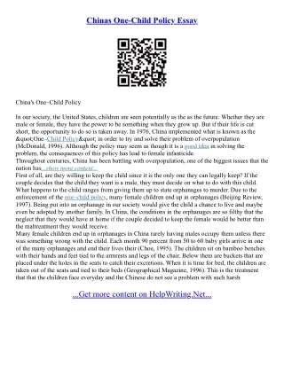 One Child Policy In China Essay