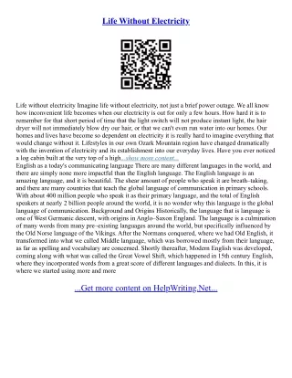 Life Without Electricity Essay