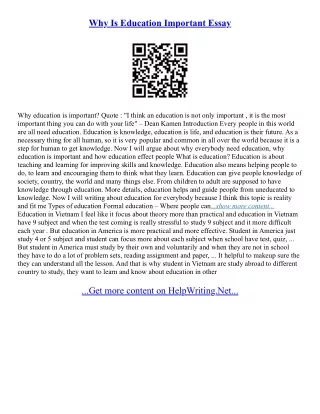 Need For Education Essay