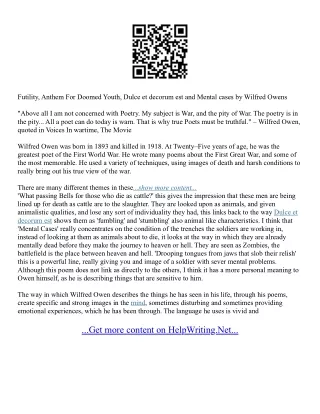 Anthem For Doomed Youth Essay