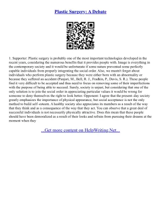 Plastic Surgery Argumentative Essay