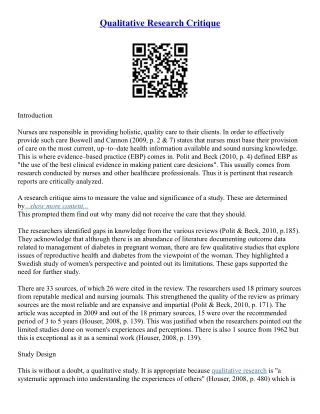 Research Critique Essay