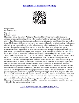 Reflective Essay Examples On Writing