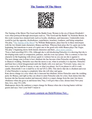 The Taming Of The Shrew Essay