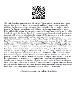 The Outsiders Theme Essay