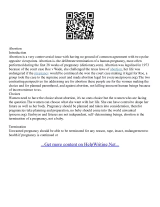Abortion Essay Introduction