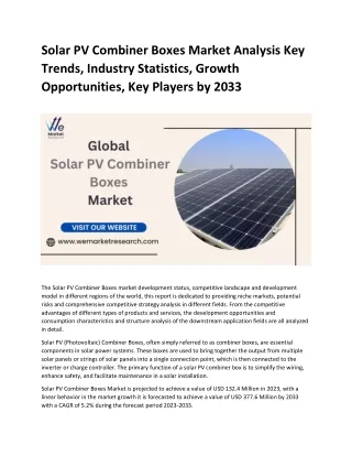 Solar PV Combiner Boxes Market