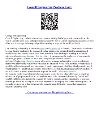 Cornell Admissions Essay