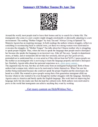 Amy Tan Mother Tongue Essay