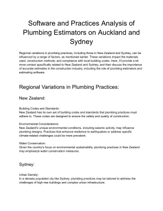 Software and Practices Analysis of Plumbing Estimators on Auckland and Sydney