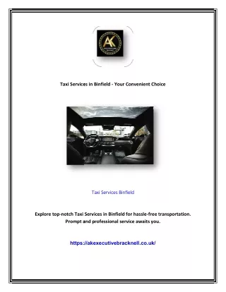 Taxi Services in Binfield - Your Convenient Choice