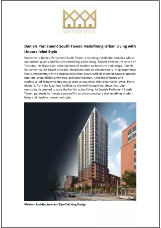 Daniels Parliament South Tower: Redefining Urban Living with Unparalleled Style