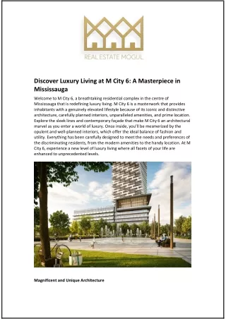 Discover Luxury Living at M City 6: A Masterpiece in Mississauga