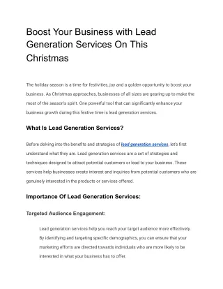 Boost Your Business with Lead Generation Services On This