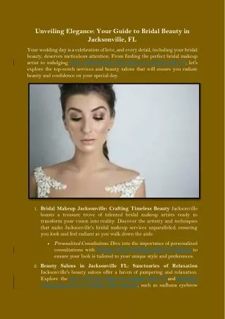 Unveiling Elegance Your Guide to Bridal Beauty in Jacksonville, FL