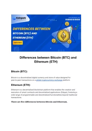 Differences between Bitcoin (BTC) and Ethereum (ETH)